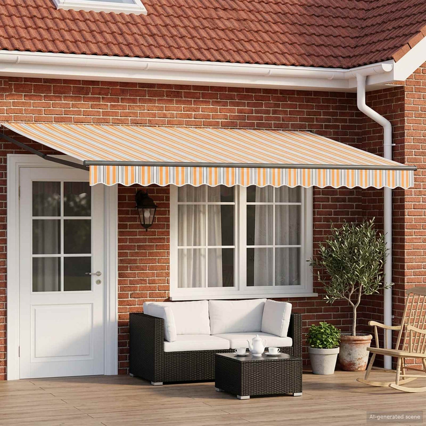 Electric Retractable Awning Yellow, Grey and Anthracite 5 x 3 m