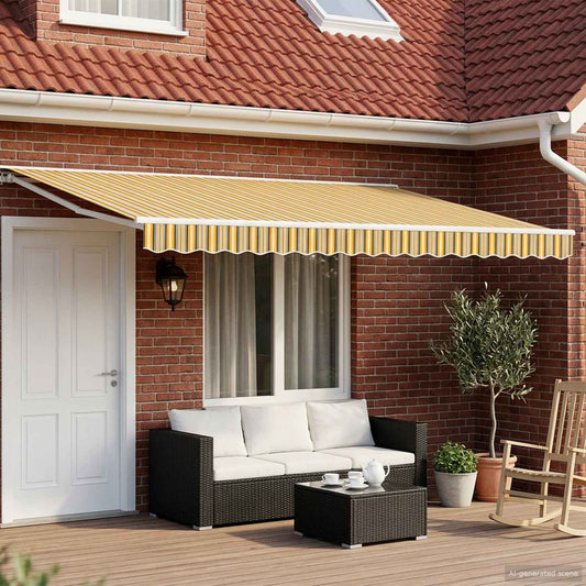 Manual Retractable Awning Yellow, Grey and White 4 x 3 m