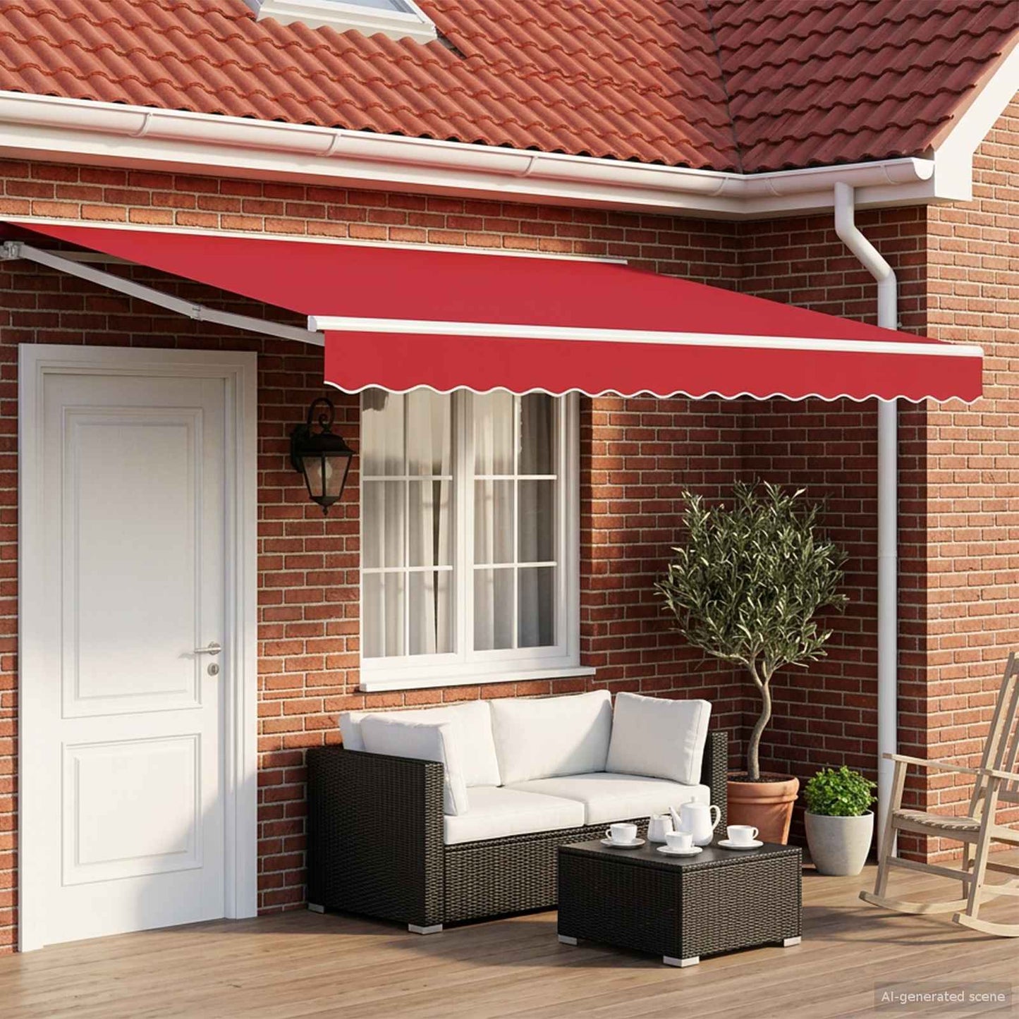Manual Retractable Awning Red 4 x 3 m Polyester with PU coating