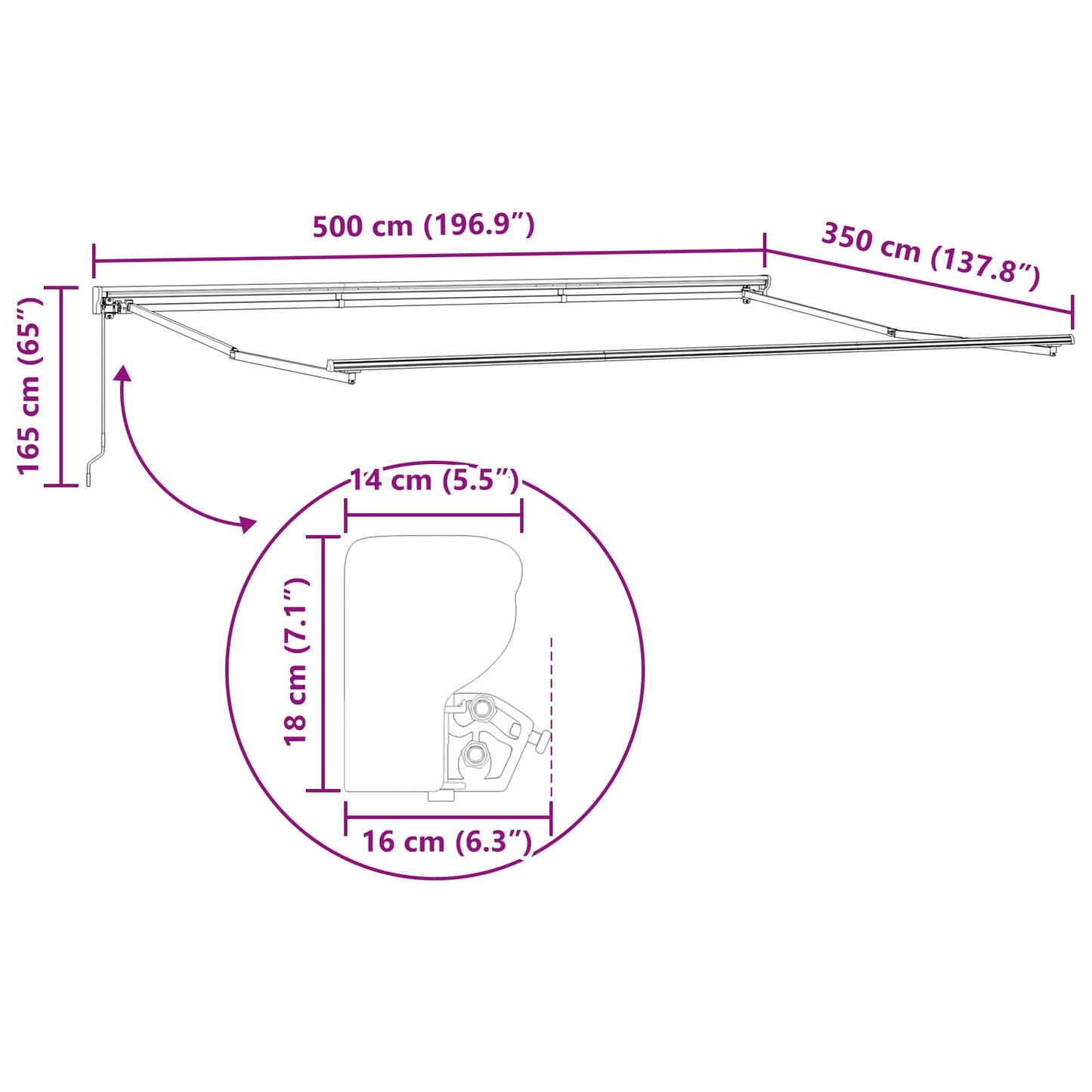 Manual Retractable Awning Yellow and Orange 5 x 3.5 m