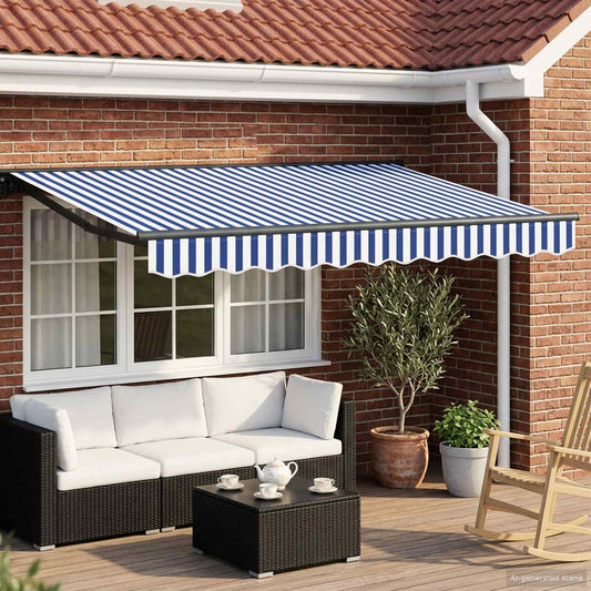 Manual Retractable Awning Blue and White 3.5 x 2 m