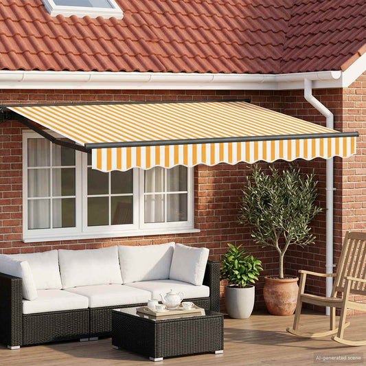 Manual Retractable Awning Yellow and White 3.5 x 2 m