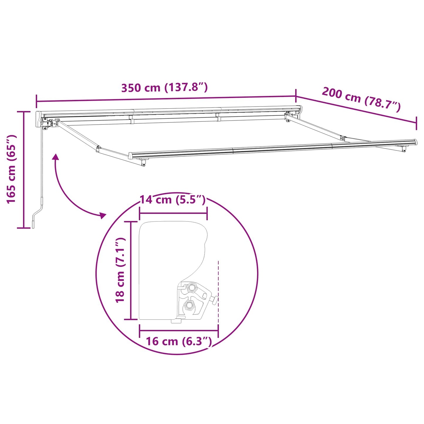 Manual Retractable Awning Yellow and White 3.5 x 2 m