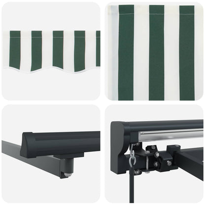 Manual Retractable Awning Green and White 4 x 3.5 m