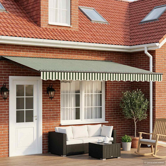 Manual Retractable Awning Green and White 4.5 x 3.5 m