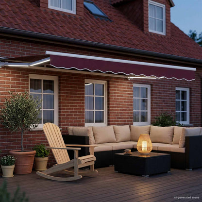 Manual Awning Frame with LEDs Burgundy and White 2.5 x 2 m