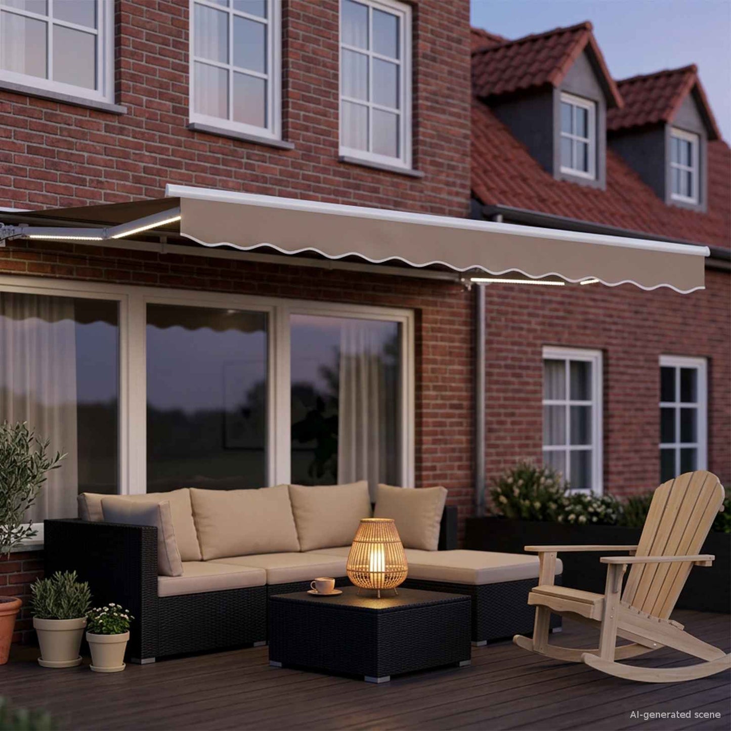 Manual Awning Frame with LEDs Beige and White 2.5 x 2 m