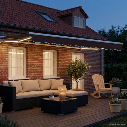 Manual Awning Frame with LEDs Brown and White 3 x 2 m