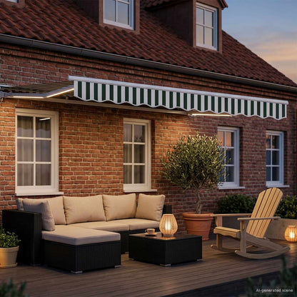 Manual Awning Frame with LEDs Green and White 3 x 2 m