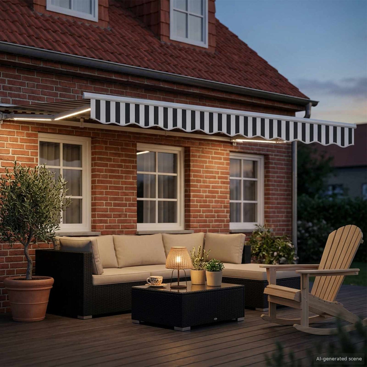 Manual Awning Frame with LEDs Anthracite and White 3.5 x 2 m