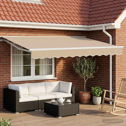 Manual Awning Frame with LEDs Beige and White 3.5 x 2 m