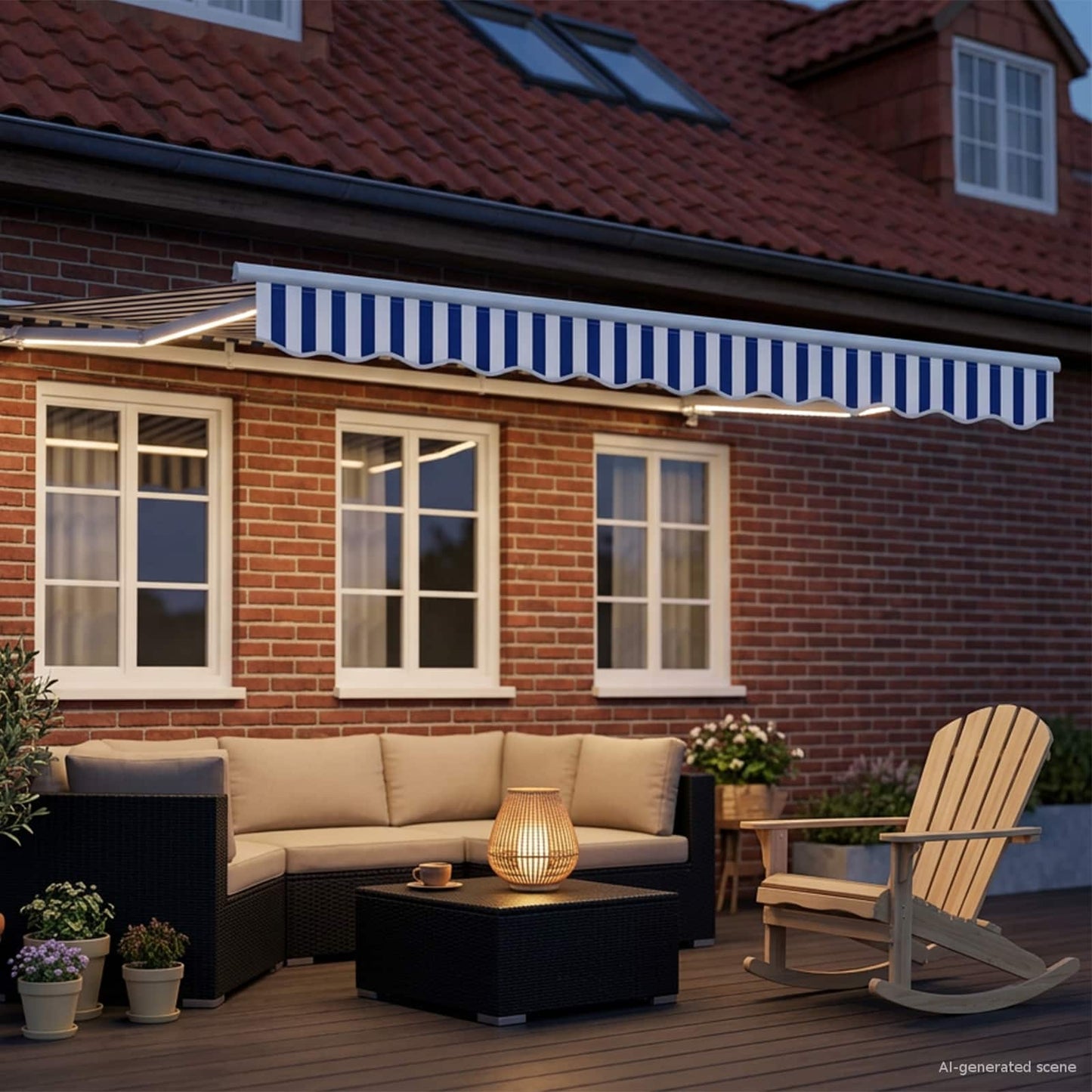 Manual Awning Frame with LEDs Blue and White 3 x 2.5 m