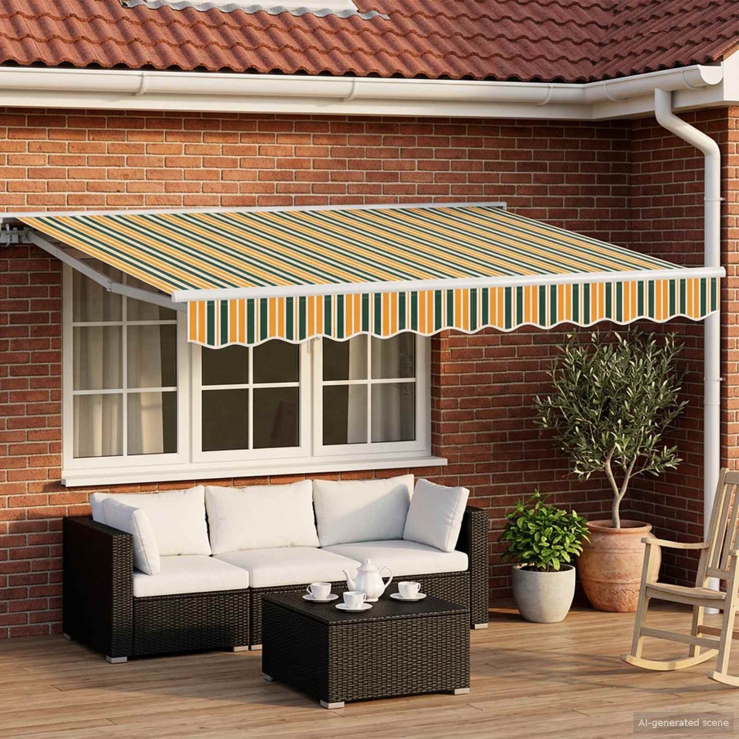 Manual Awning Frame with LEDs Green, Yellow and White 3 x 2.5 m