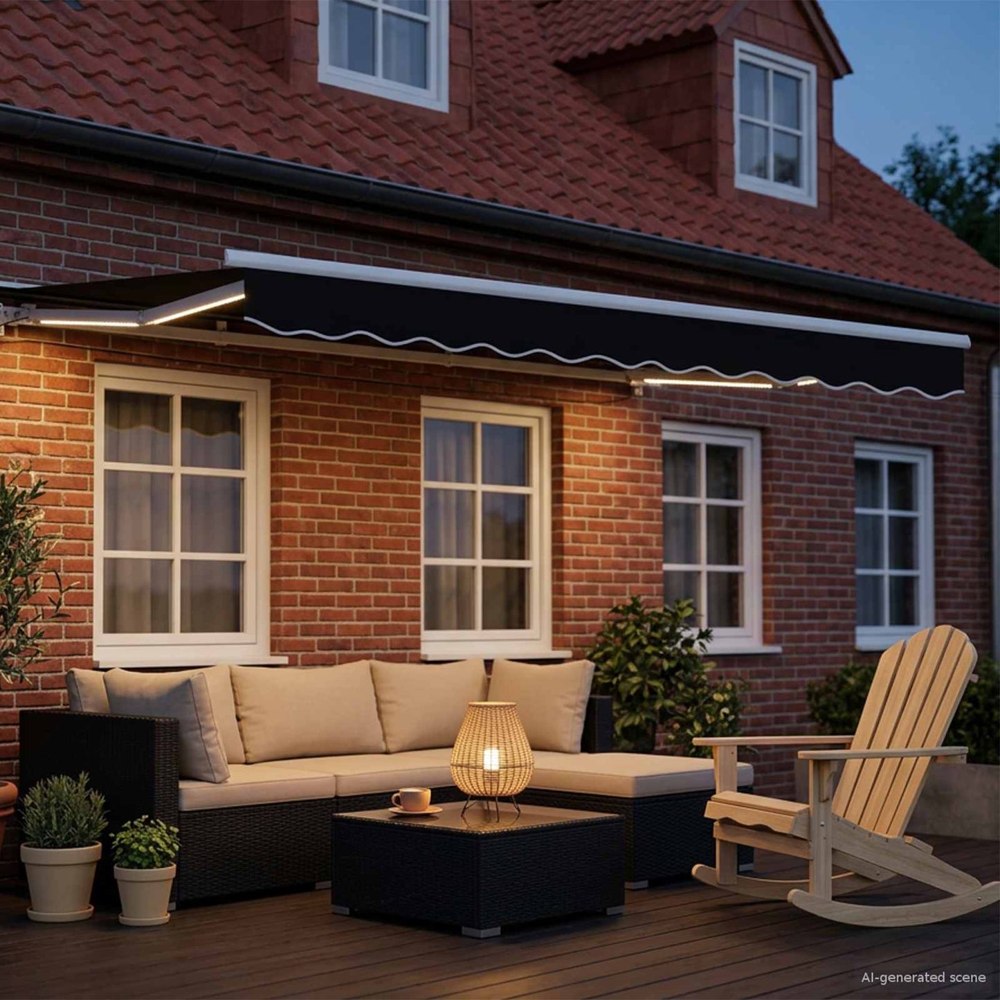 Manual Awning Frame with LEDs Black and White 3.5 x 2.5 m