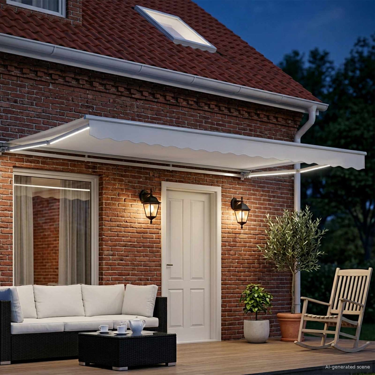 Manual Awning Frame with LEDs White 4 x 3 m