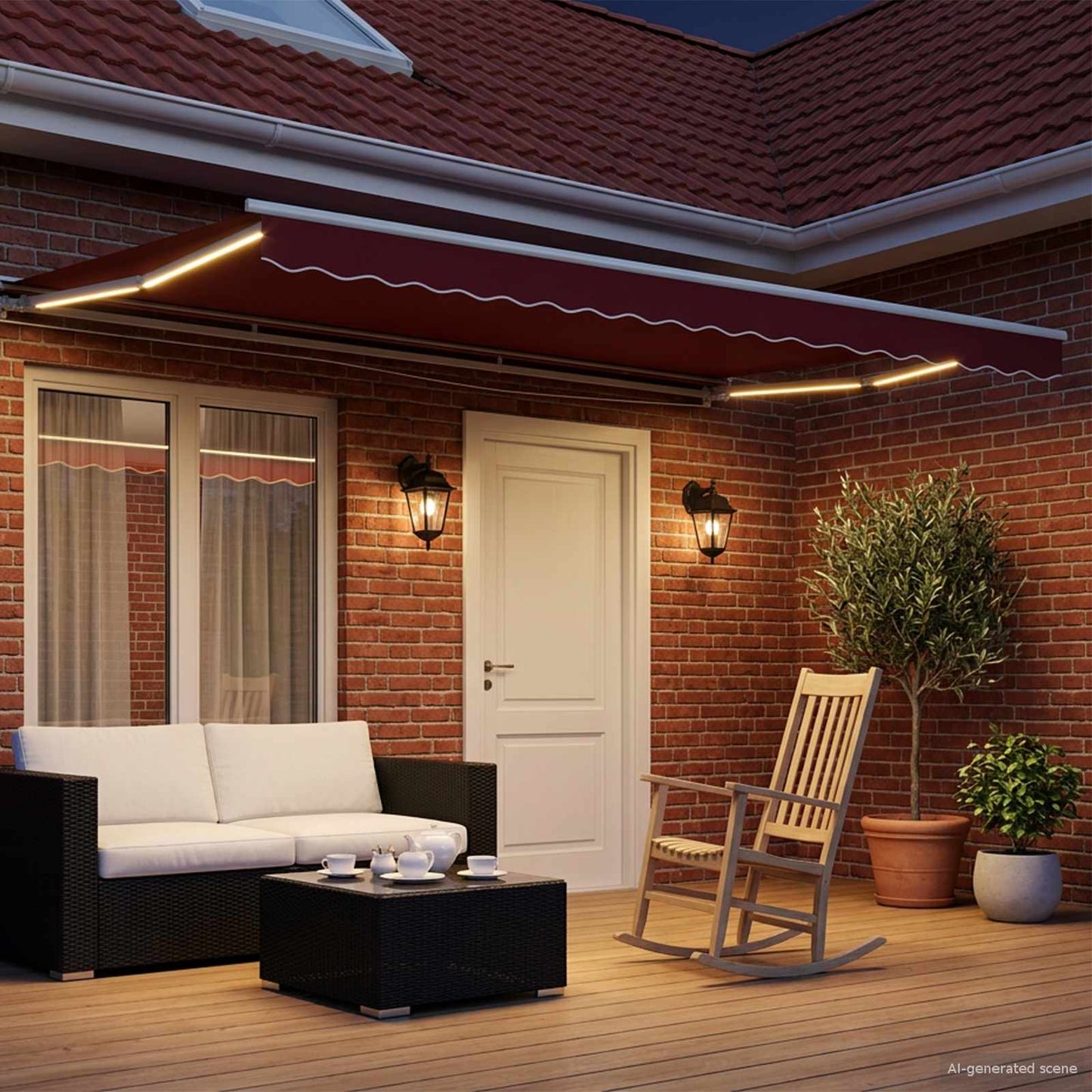 Manual Awning Frame with LEDs Red and White 4 x 3 m