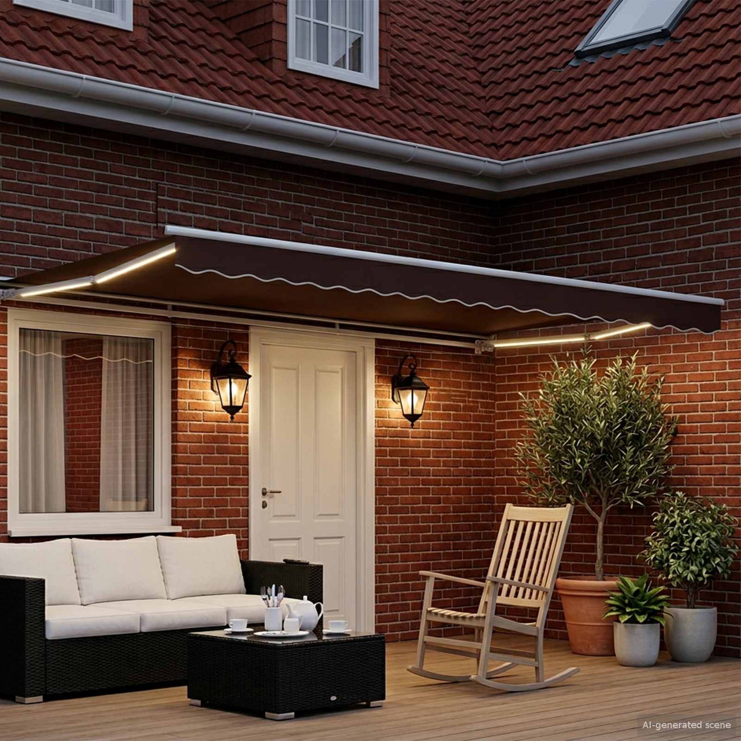 Manual Awning Frame with LEDs Brown and White 4 x 3.5 m