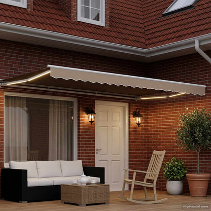 Manual Awning Frame with LEDs Beige and White 4.5 x 3 m