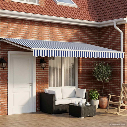 Manual Awning Frame with LEDs Blue and White 4.5 x 3.5 m