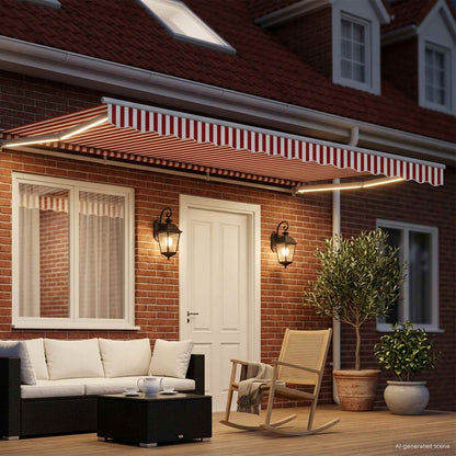 Manual Awning Frame with LEDs Red and White 4.5 x 3.5 m