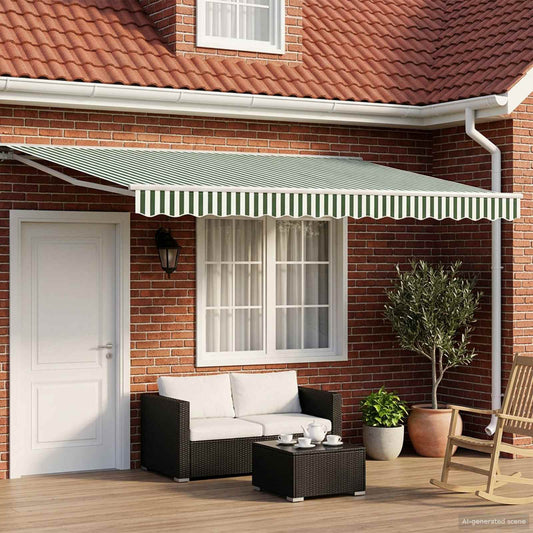 Manual Awning Frame with LEDs Green and White 4.5 x 3.5 m