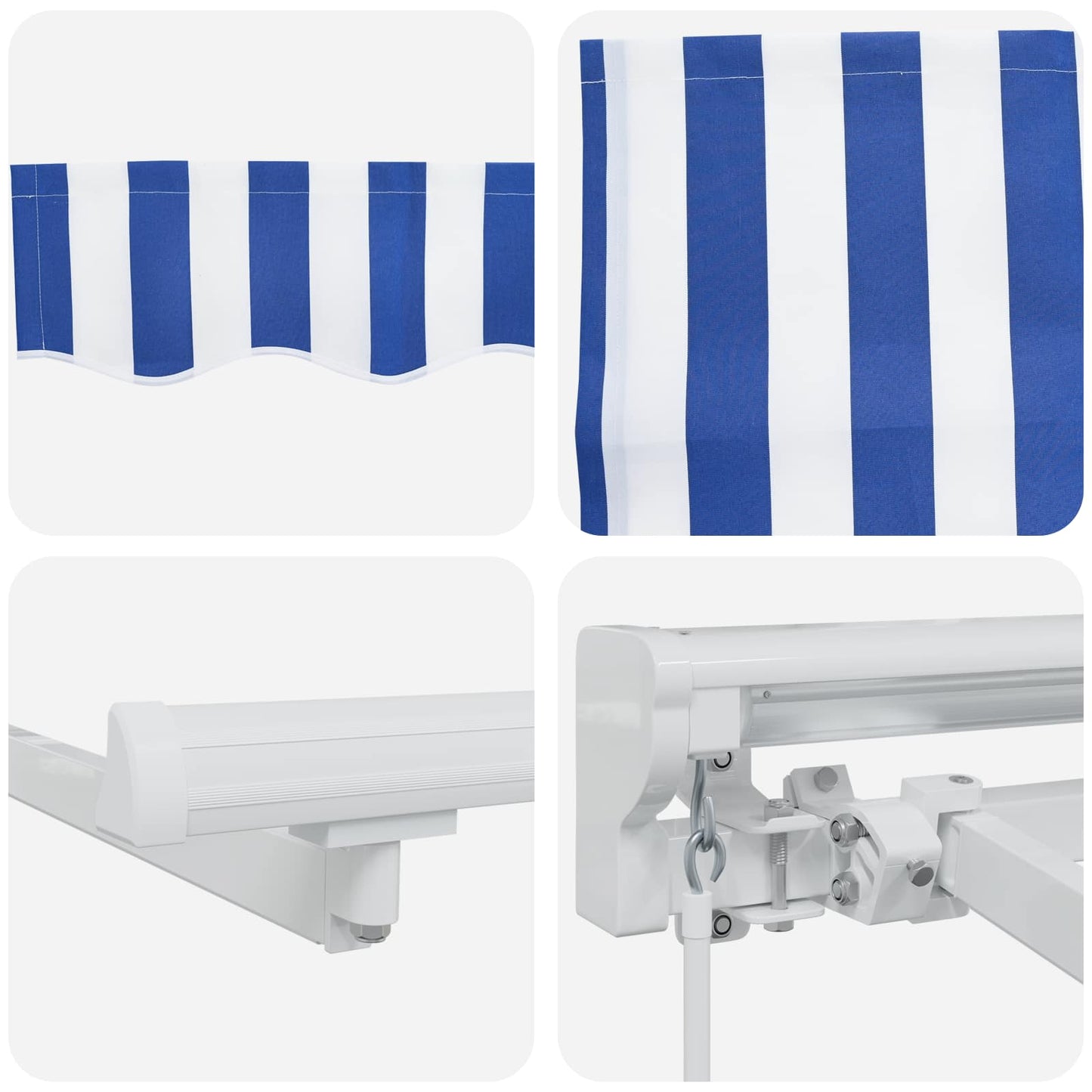 Manual Awning Frame with LEDs Blue and White 5 x 3 m