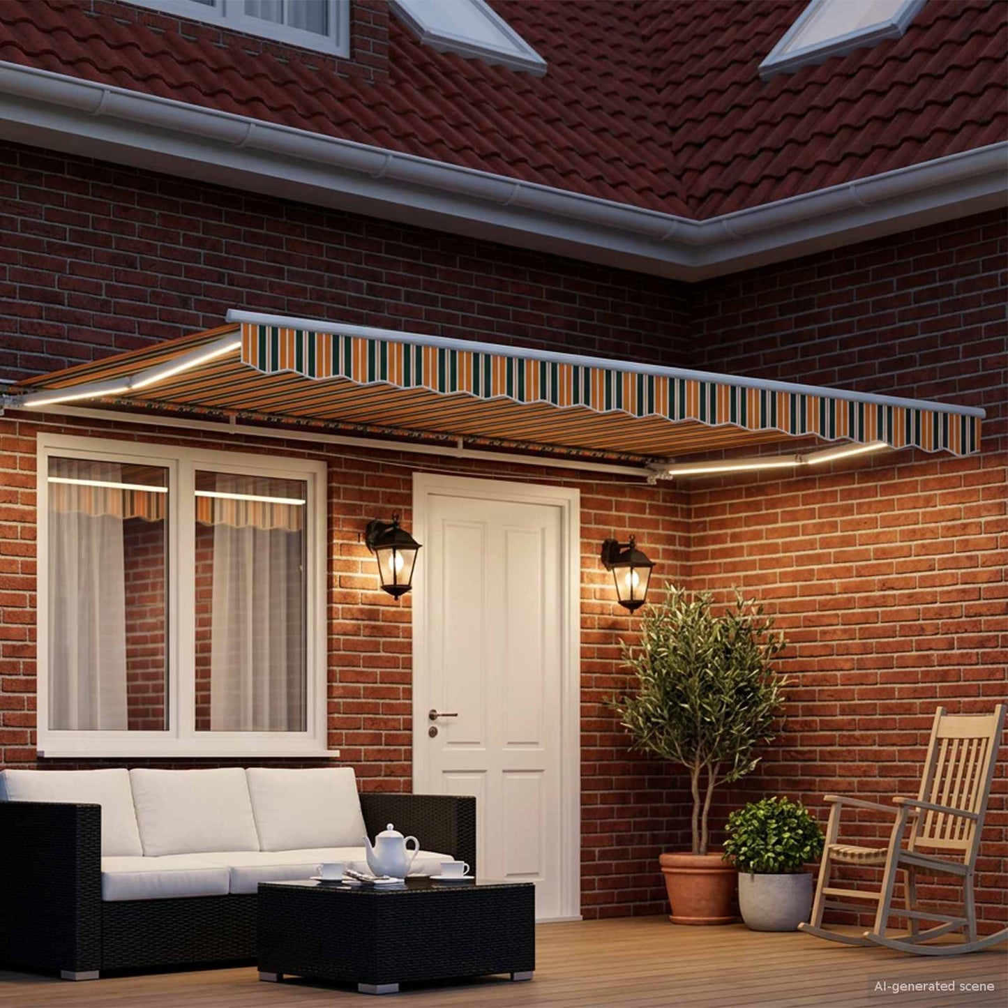 Manual Awning Frame with LEDs Green, Yellow and White 5 x 3 m