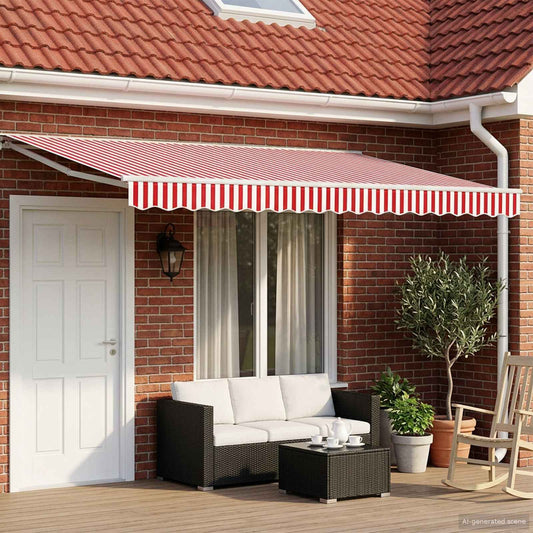Manual Awning Frame with LEDs Red and White 5 x 3.5 m