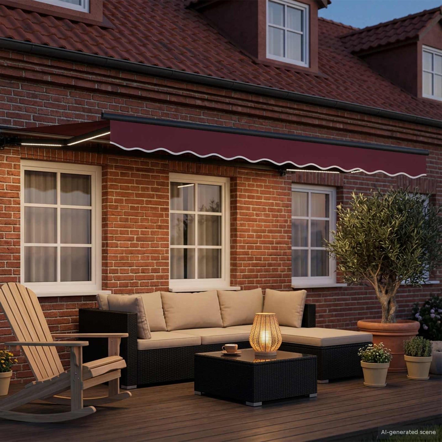 Manual Awning Frame with LEDs Burgundy and Anthracite 2.5 x 2 m