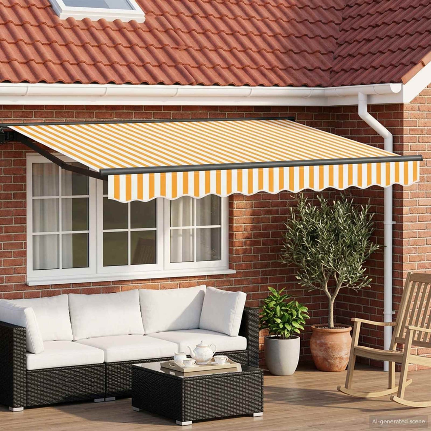 Manual Awning Frame with LEDs 3 x 2 m Polyester with PU coating