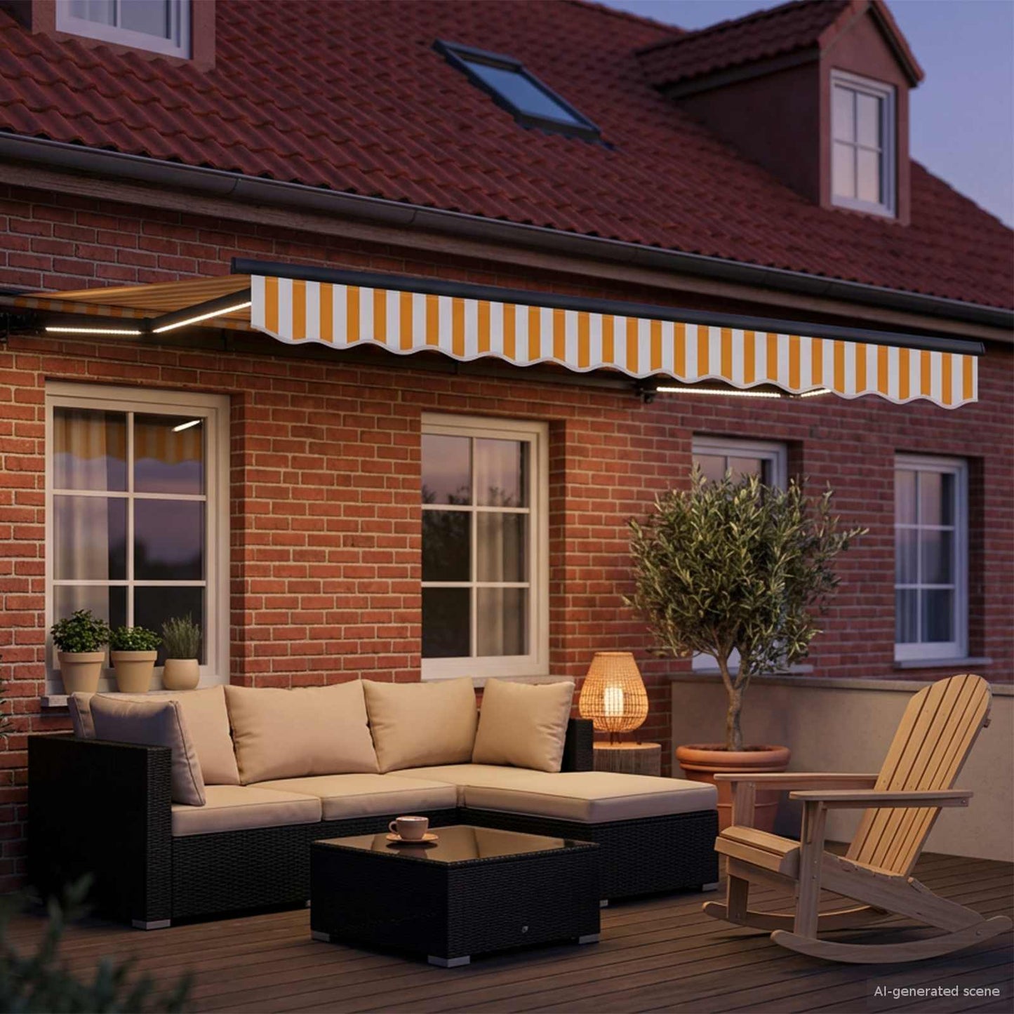 Manual Awning Frame with LEDs 3 x 2 m Polyester with PU coating