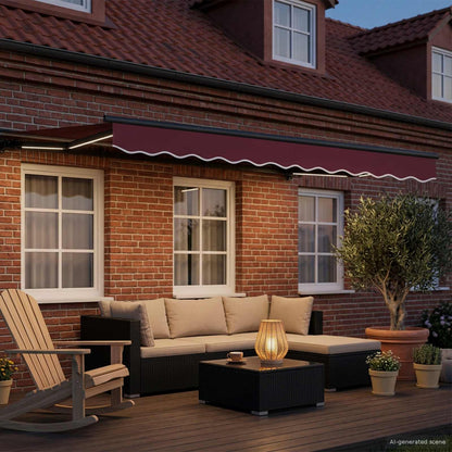 Manual Awning Frame with LEDs Burgundy and Anthracite 3.5 x 2 m