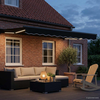 Manual Awning Frame with LEDs Black and Anthracite 3 x 2.5 m