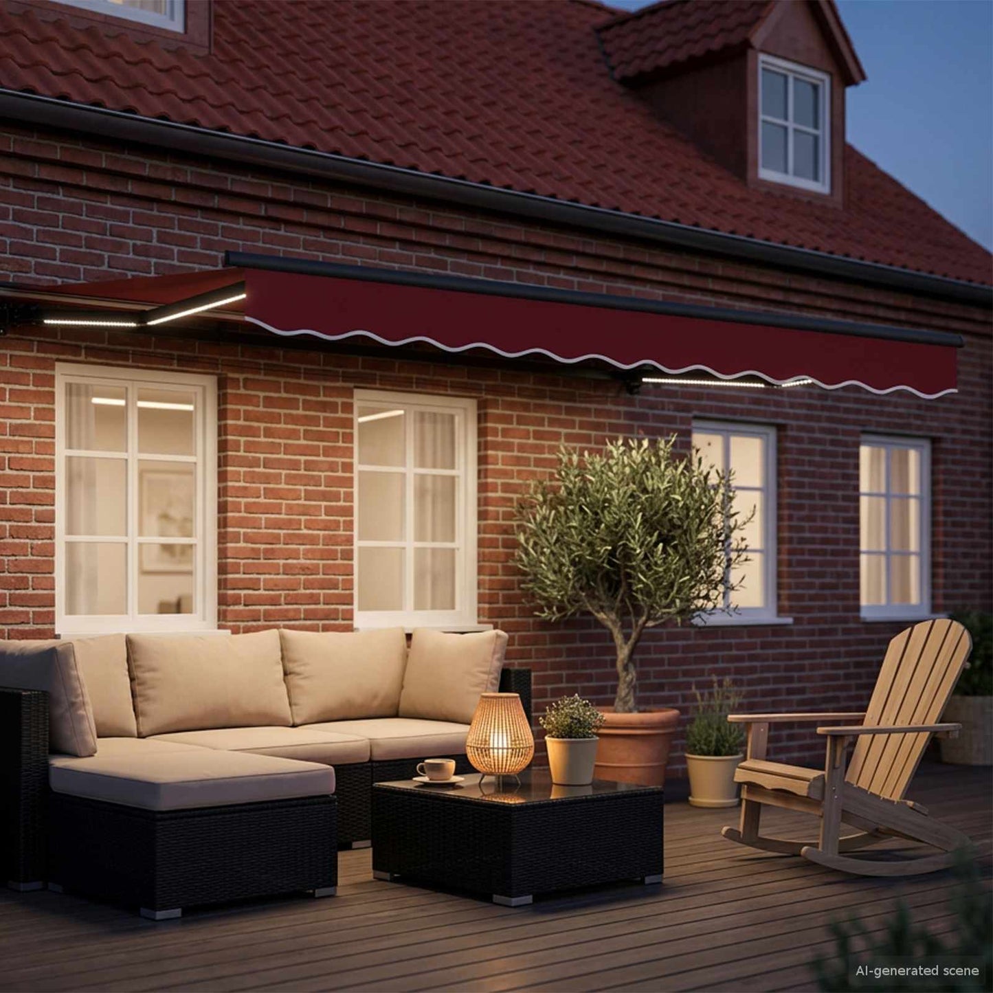Manual Awning Frame with LEDs Red and Anthracite 3 x 2.5 m