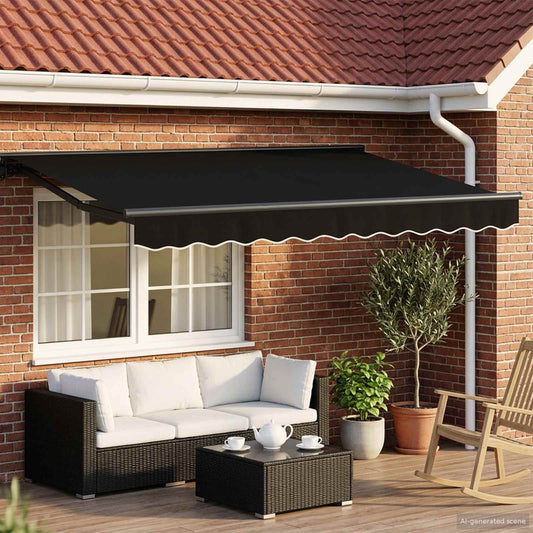 Manual Awning Frame with LEDs Black and Anthracite 3.5 x 2.5 m