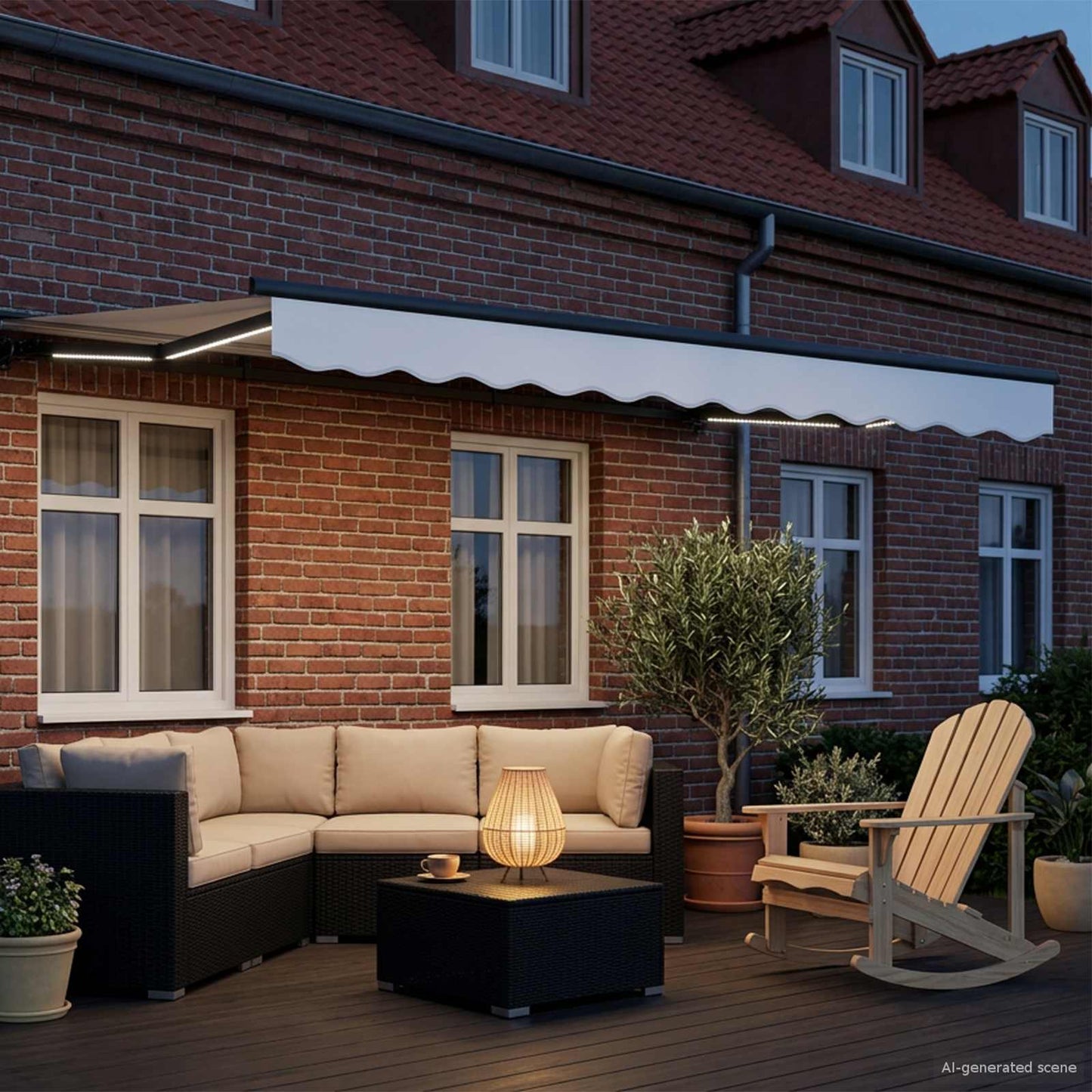 Manual Awning Frame with LEDs White and Anthracite 3.5 x 2.5 m
