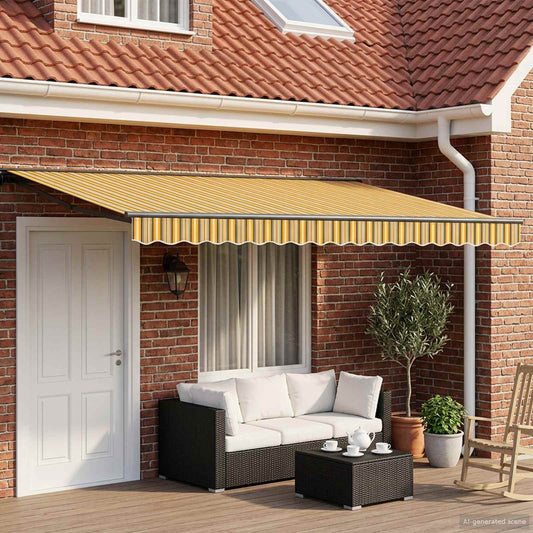 Manual Awning Frame with LEDs 4 x 3 m Polyester with PU coating