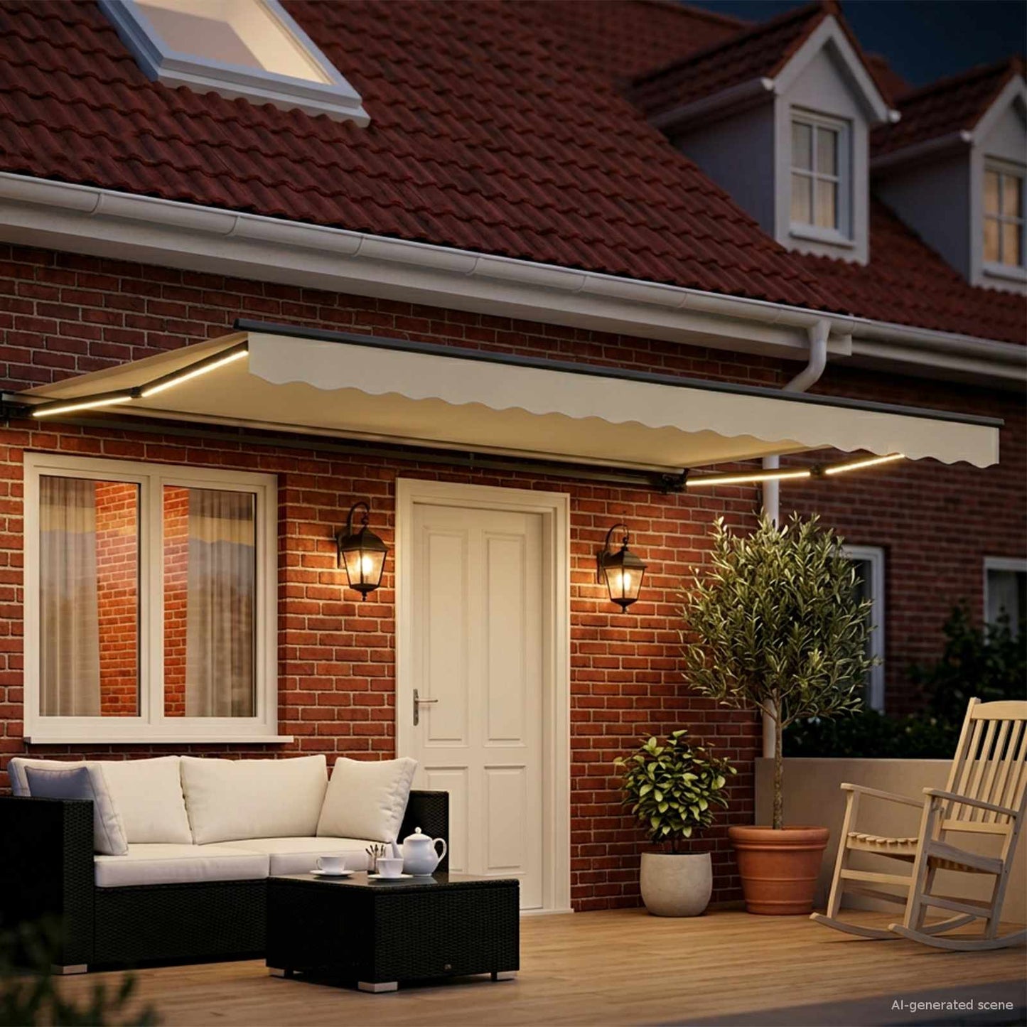 Manual Awning Frame with LEDs Cream and Anthracite 4 x 3.5 m