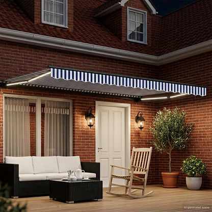 Manual Awning Frame with LEDs 5 x 3 m Polyester with PU coating