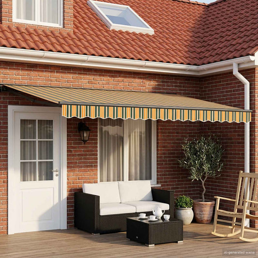 Manual Awning Frame with LEDs 5 x 3 m Polyester with PU coating