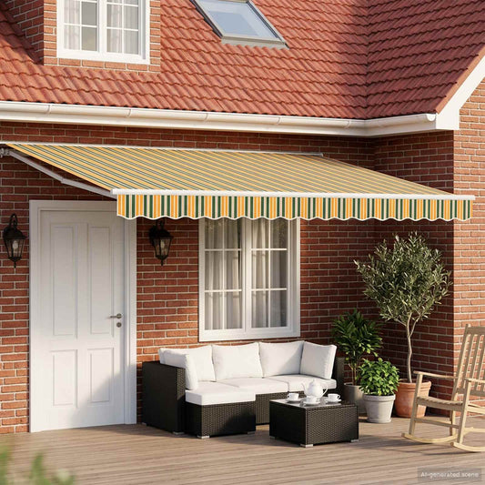 Electric Retractable Awning Green, Yellow and White 5 x 3 m