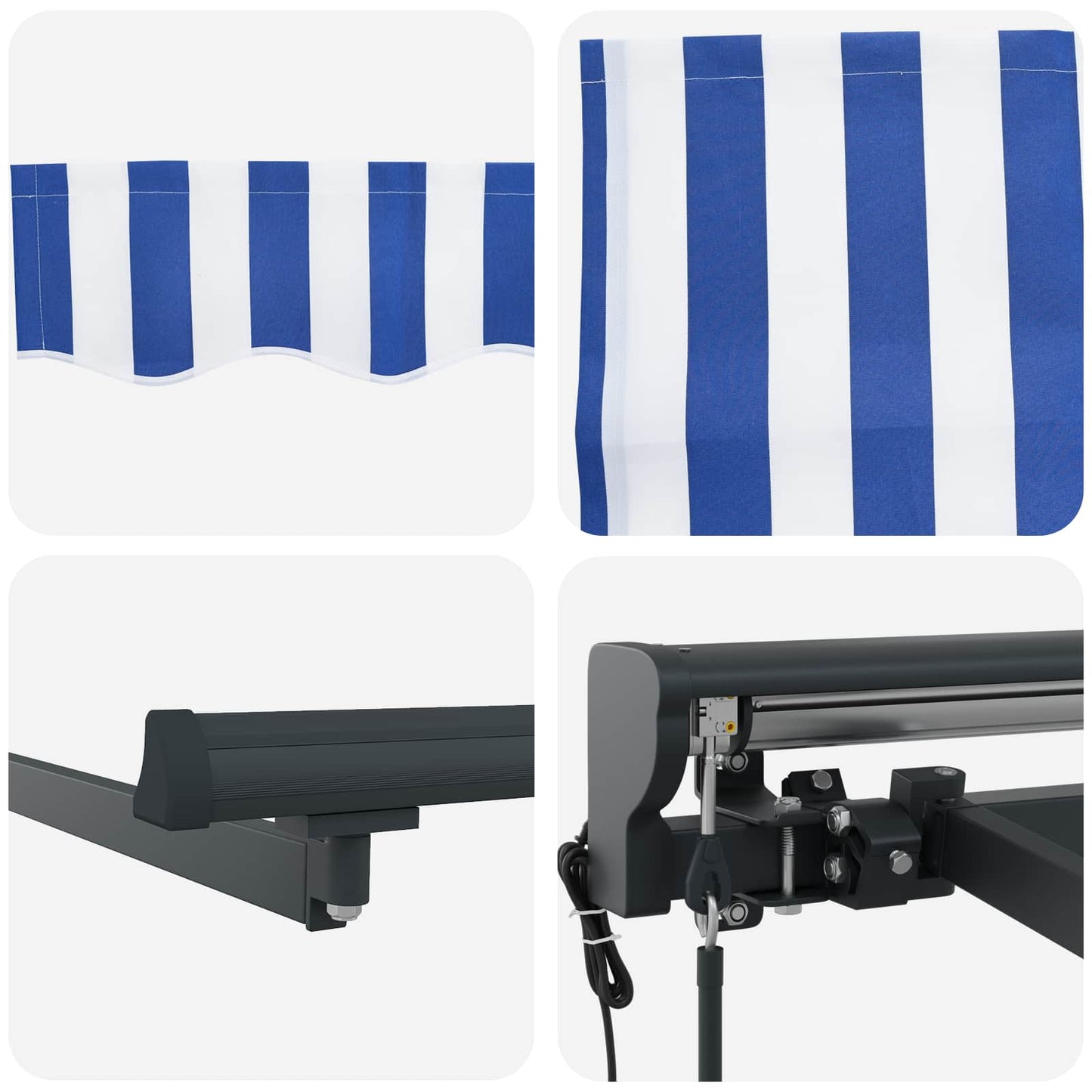 Electric Retractable Awning Blue, White and Anthracite 5 x 3 m