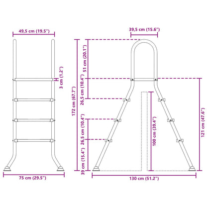 Above Ground Pool Ladder 100 cm 3-Step Stainless Steel 304