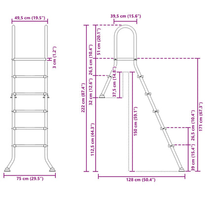 Partially in-Ground Pool Ladder 222 x 128 cm 5-Step