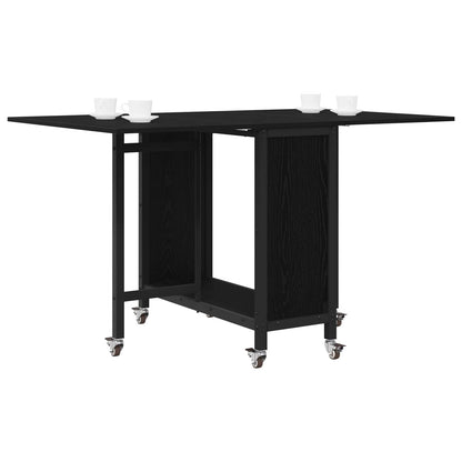 Folding Dining Table with Castors 130 x 80 x 76.5 cm Black Oak
