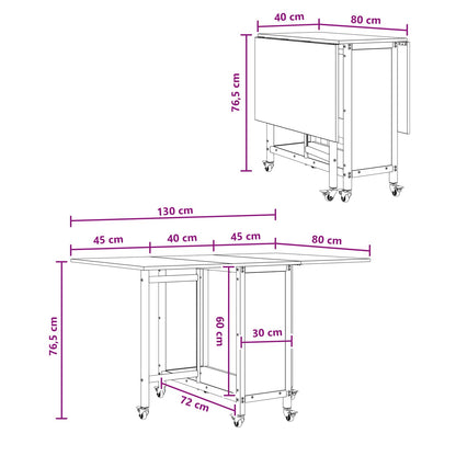 Folding Dining Table with Castors 130 x 80 x 76.5 cm steel PB
