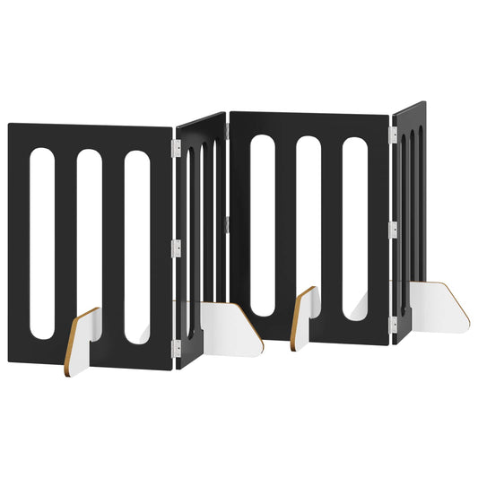 Folding Pet Fence 4 pcs Black Oak 201 x 38 x 70 cm