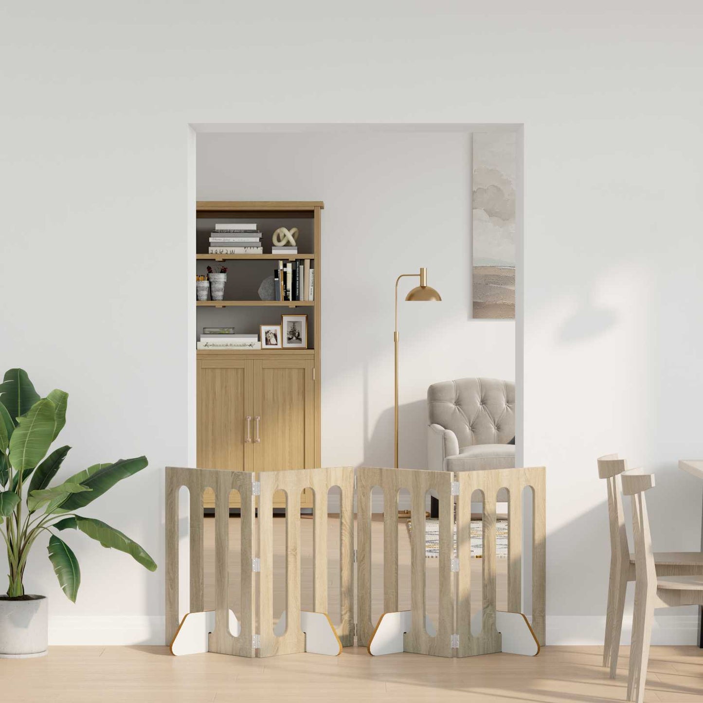 Folding Pet Fence 4 pcs Sonoma Oak 201 x 38 x 70 cm