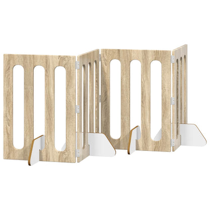 Folding Pet Fence 4 pcs Sonoma Oak 201 x 38 x 70 cm