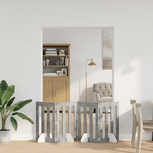 Folding Pet Fence 4 pcs Concrete Grey 201 x 38 x 70 cm